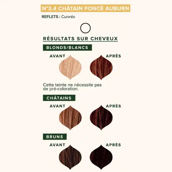 Coloration naturelle Châtain Foncé Aubrun Cheveux crépus, bouclés, frisés - Efficace sur cheveux blonds, blancs, Châtains, Bruns