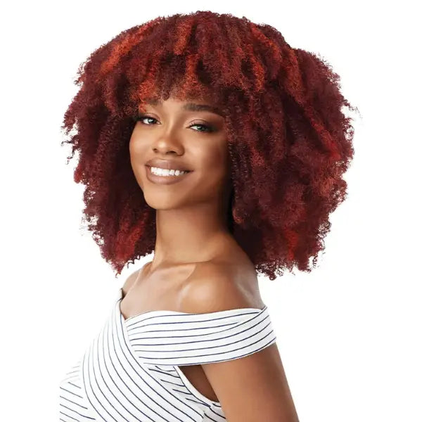 Extension clip in afro couleur roux bordeaux Corkscrew Afro Outre Hair teinte TD Wine Copper en 10 pouces.