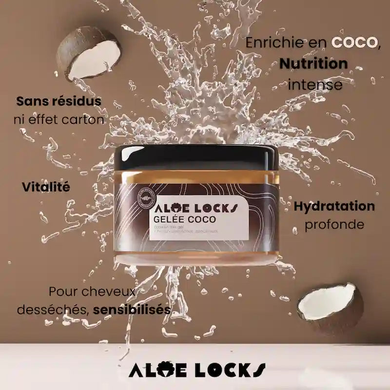 Gelée capillaire hydratante à la noix de coco pour cheveux secs fragiles Aloe Locks Easy Pouss