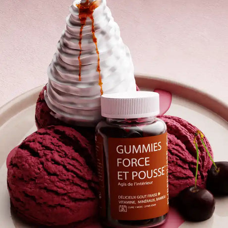 Gummies Force & Pousse Purepousse goût fraise pour renforcer la fibre et soutenir la croissance capillaire