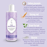 Curl Renaissance Inhairitance shampoing chélatant enrichi en ginseng, thé vert et actifs détox pour purifier les cheveux