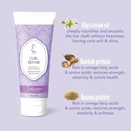 Traitement protéiné Curl Repair Inhairitance aux protéines hydrolysées de baobab et quinoa pour cheveux poreux, colorés, décolorés ou cassants