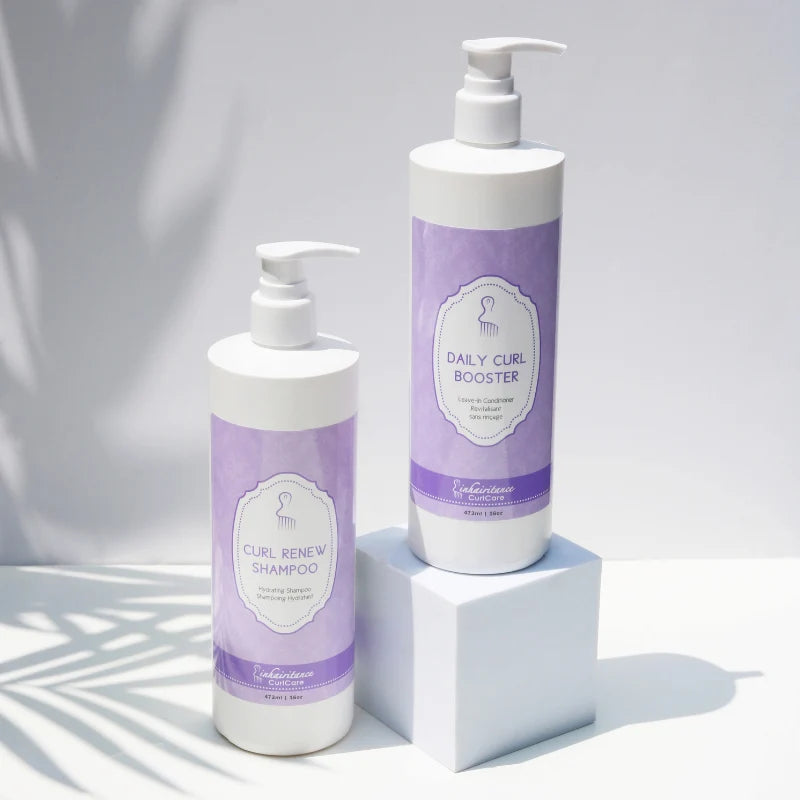 Duo Soins Cheveux ondulés bouclés Inhairitance. Routine shampoing fréquent