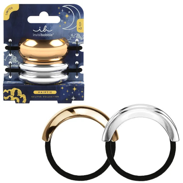 2 Elastiques cheveux avec bijoux métallique doré ou argenté Invisibobble