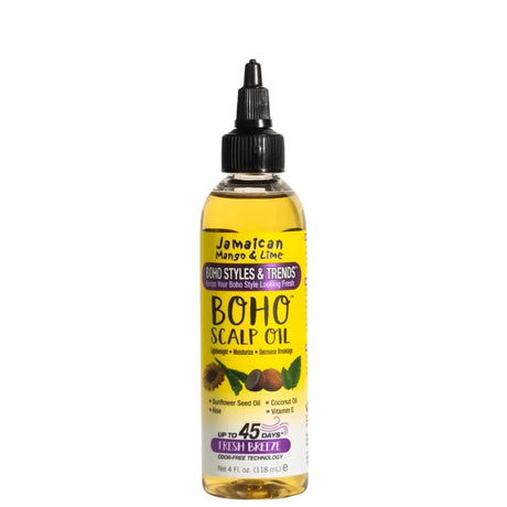 Boho Scalp Oil Jamaican Mango and Lime à l’huile de menthe poivrée pour apaiser les démangeaisons des cuir chevelu sec, locks et tresses et stimuler la pousse