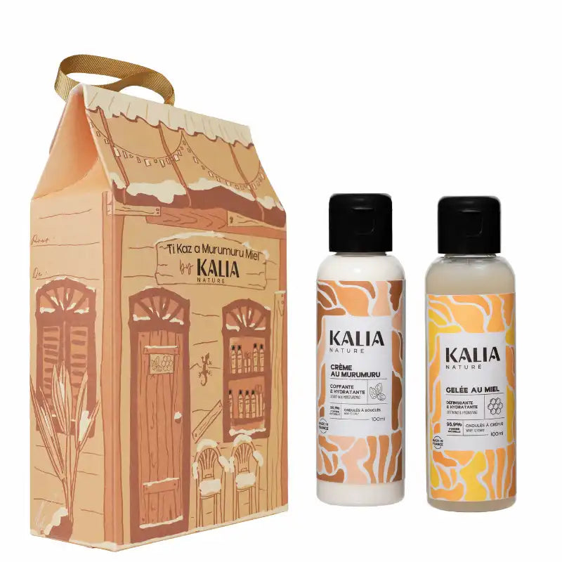 Coffret Cadeau Soins Coiffants Murumuru et Miel Kalia Nature pour cheveux bouclés fins avec crème nourrissante et gelée définissante pour des boucles souples et rebondies
