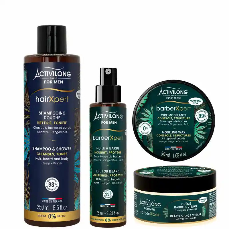 Kit Entretien Barbe Activilong For Men Nettoie Hydrate Visage et Barbe et discipline les poils
