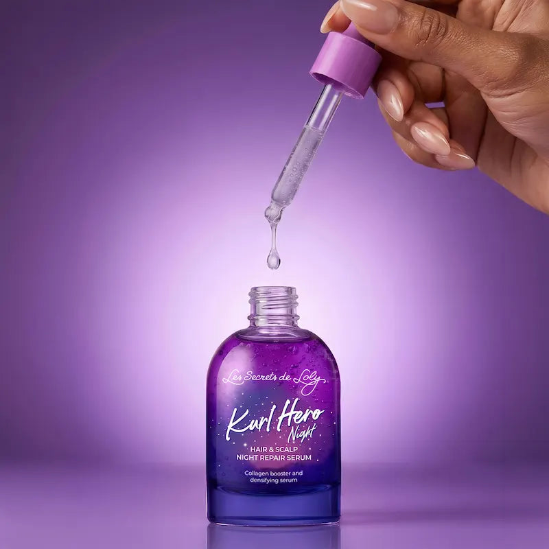 Sérum de nuit densifiant Les Secrets de Loly pour cuir chevelu fragilisé, cheveux affinés ou perte de densité capillaire avec action booster de collagène