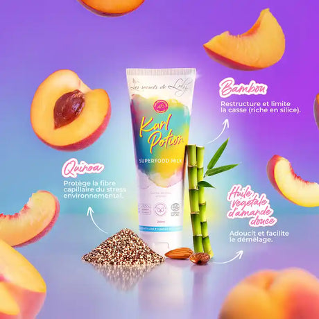 Lait capillaire hydratant Kurl Potion Les Secrets de Loly aux extraits végétaux naturels pour plus de volume sur cheveux fins bouclés
