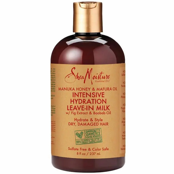 Shea Moisture Manuka Honey & Mafura Oil lait coiffant sans rinçage Intensive Hydration Leave-In Milk. 237ML