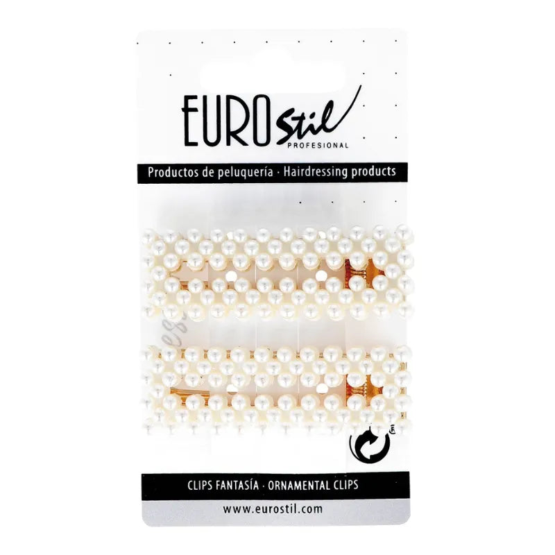 2 Barrettes Dorées avec Perles Blanches