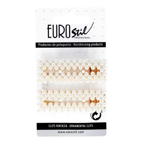 2 Barrettes Dorées avec Perles Blanches