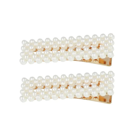 Lot de 2 barrettes à cheveux, dorées avec perles blanches