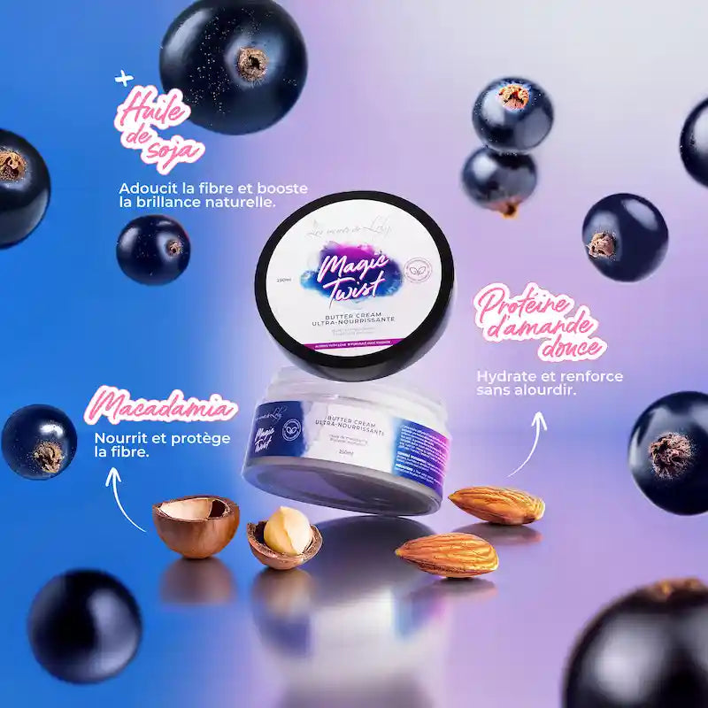 Beurre Nourrissant Magic Twist Cheveux Crépus Les Secrets de Loly au pritéine d'amande douce et huile de Soja