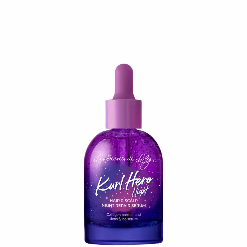 Kurl Hero Night Les Secrets de Loly sérum densifiant de nuit pour cheveux bouclés, frisés et crépus aidant à préserver la densité capillaire