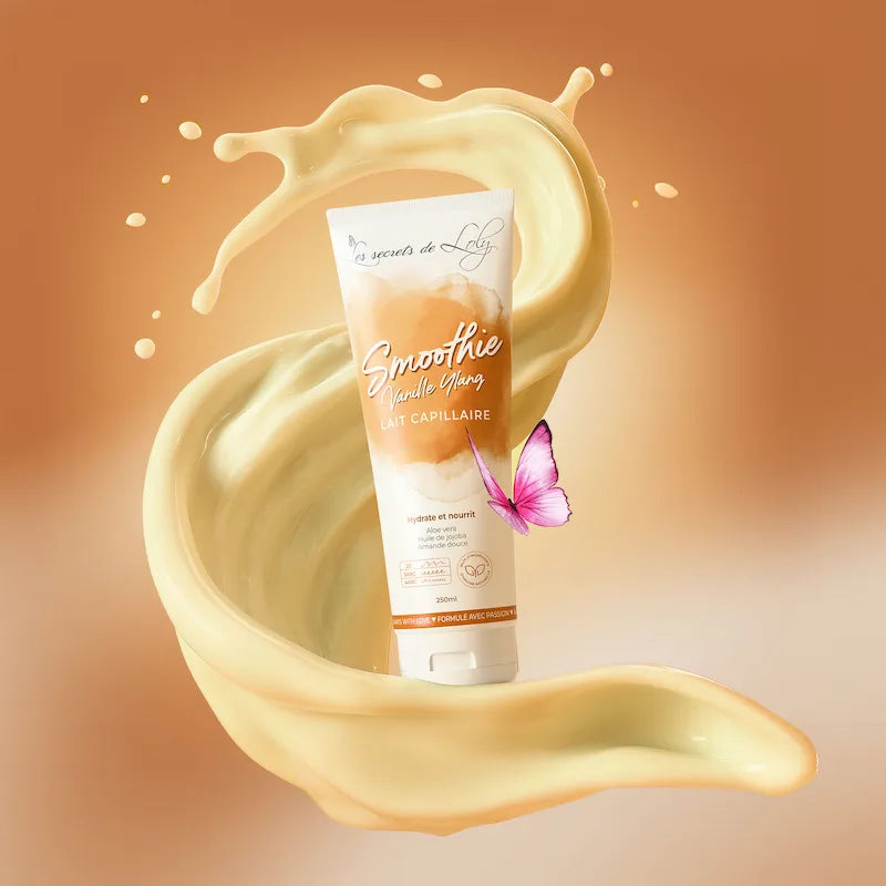 Lait capillaire Smoothie Vanille Ylang Hydrate et Nourrit grâce à l'aloe vera, l'huile de Jojoba et Amande douce