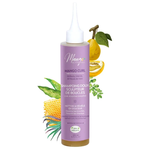 Shampoing doux sans sulfate pour cheveux bouclés - Nettoie et Démêle en douceur Mango Curl Butterfull 
