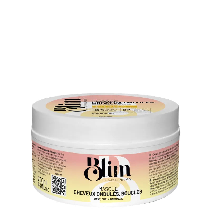 Masque hydratant aux protéines de blé pour cheveux ondulés bouclés Mulato BLIM. Pot 200ml