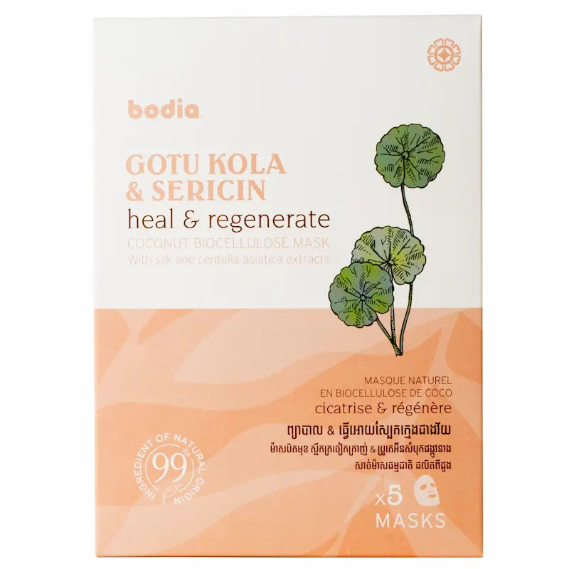  Masques visage en biocellulose cicatrisants et regénérants au Gotu Kola et Séricine - Bodia