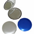 Miroir de poche grossissant x3 double face, format compact avec étui, idéal pour maquillage et retouches en déplacement. Noir Bleu Argenté
