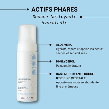 Mousse nettoyante douce contre le tiraillement après lavage du visage à base d'Aloe vera - Nuhanciam 150 ml