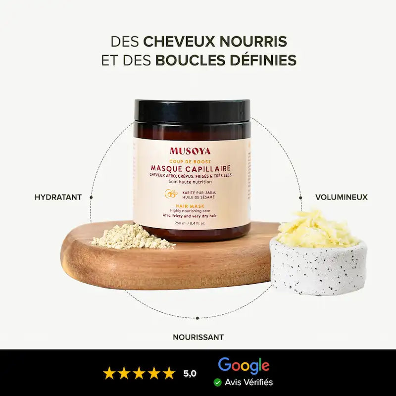 Soin profond au karité, amla et huile de sésame pour stimuler la pousse et réparer les cheveux afro
