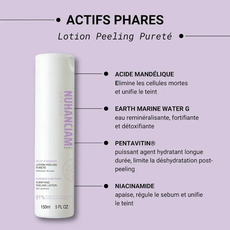 A base d'acide mandélique dérivée de l'amande amère, cette lotion peeling apaise, lisse le grain de peau et révèle l'éclat naturelle de votre teint jour après jour