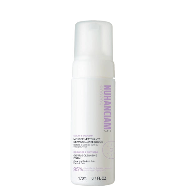 Nuhanciam Mousse Nettoyante Douce base sans savon d'origine végétale. Apporte netteté et éclat à la peau.