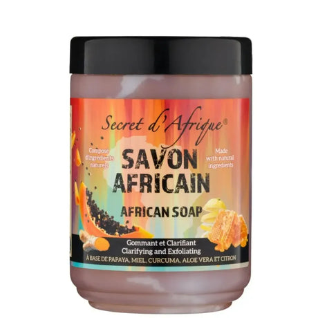 Savon Noir Gommant et Clarifiant à base de Papaya, Miel, Curcuma, Aloe vera et citron