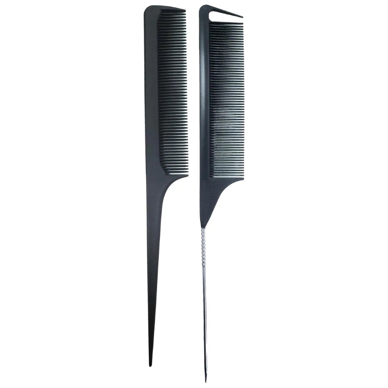 Lot de 2 peignes queue de rat Evolve® noirs avec dents larges et pointe métallique