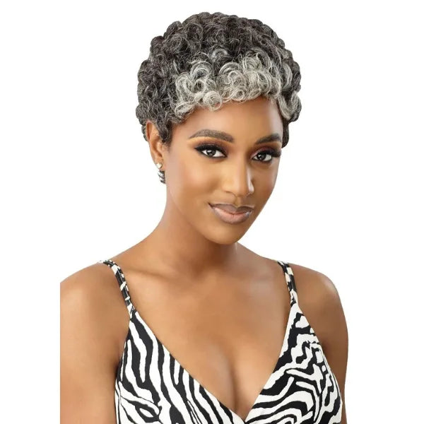 Perruque Afro Curly grise courte cheveux naturels Outre Dina
