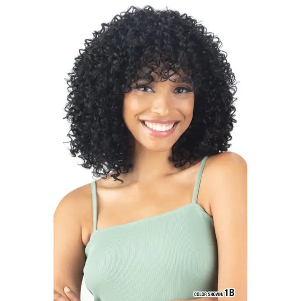 Perruque Bouclée Noire Avec Frange - Cheveux Humains Qualité Remy - Longueur 14 Pouces - Neuf Avec étiquettes