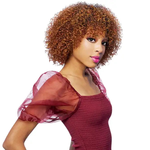 Perruque avec frange wig kinky curly couleur caramel Vanessa Hair Kanya