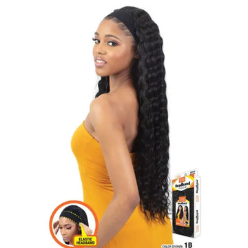 Perruque Bouclée Noire Avec Bandeau - Style ANA - Cheveux Humains - Longueur Moyenne