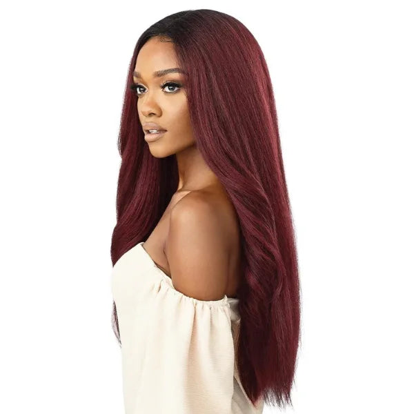 Perruque Full Lace Wig HD Kinky Yaki Straight Rouge bordeaux Sunniva Outre