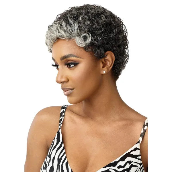 Perruque grise cheveux naturels afro curly courte Outre Dina