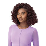 Perruque lace front de texture yaki et de couleur cherry, violet foncé.
