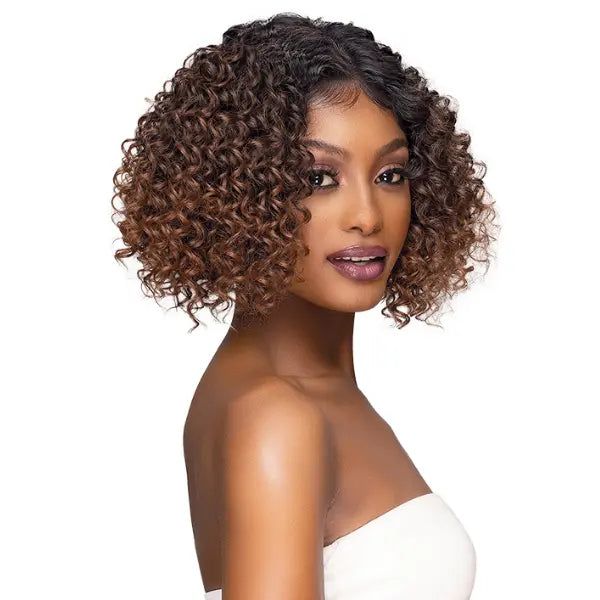 Perruque lace HD curly short bob sans colle chocolat Janet Collection Oasis