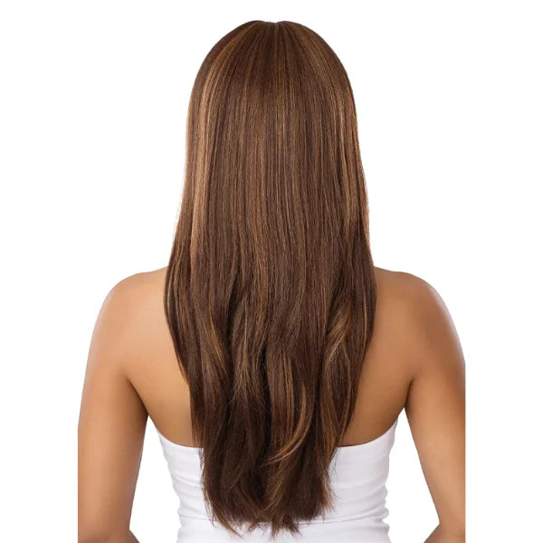 Perruque longue brun avec mèches claires de chez Outre hair.