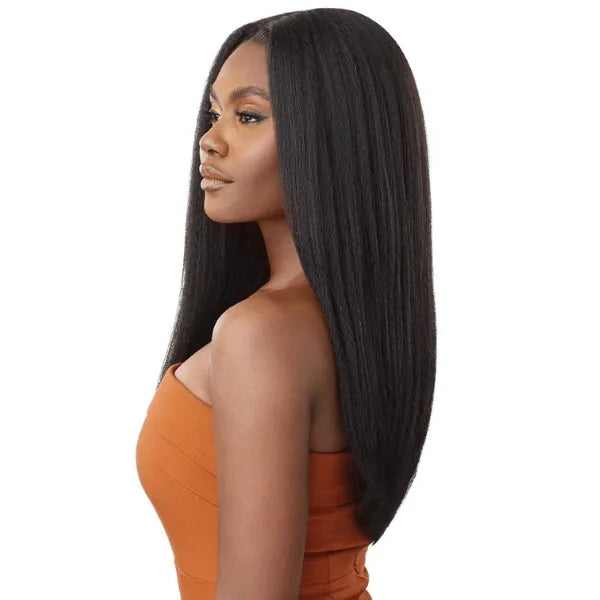 Perruque noire lace closure wig HD kinky straight Yaki Outre