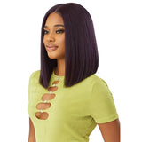 Perruque pre-cut lace closure 6X5 en couleur deep violet, semi naturels. Outre yaki straight bob 14 pouces.