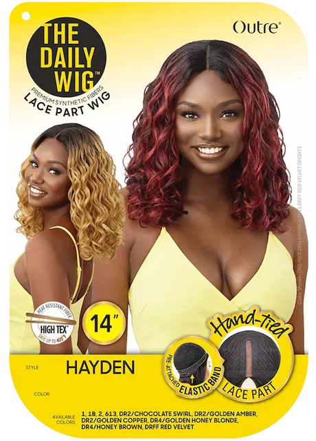 perruque synthétique prête à porter mi longue et bouclée. Modèle Hayden - Outré.