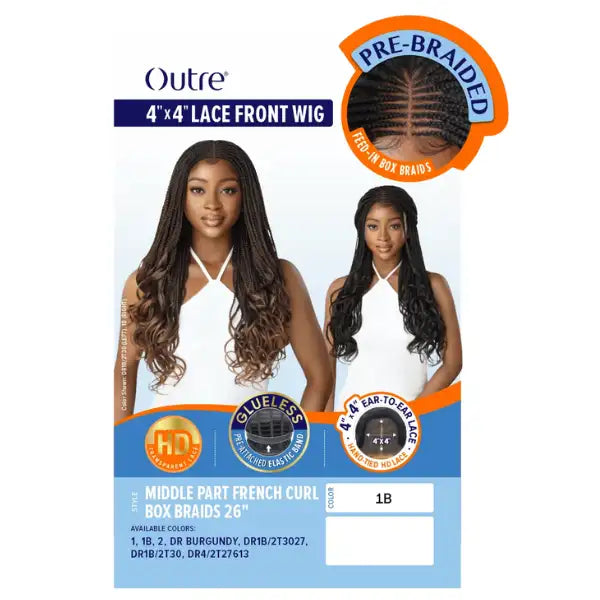 Perruque Tressée French Curls Lace HD Outre Middle Part French Curl Box Braids