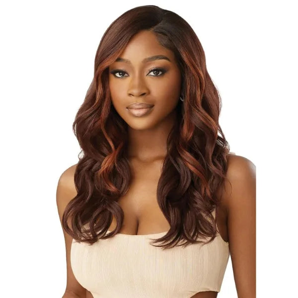 Perruque wavy ginger brown lace HD Outre Melted Hairline Elissa.
