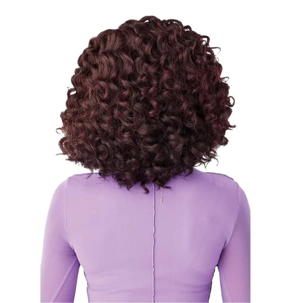 Perruque bouclée, lace front mi-longue violette.