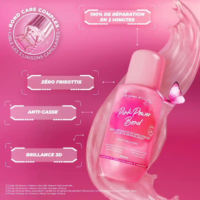 Spray réparateur Pink Power Bond Les Secrets de Loly pour renforcer les cheveux fragilisés et limiter la casse après coloration