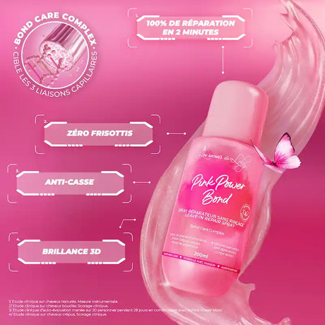 Spray réparateur Pink Power Bond Les Secrets de Loly pour renforcer les cheveux fragilisés et limiter la casse après coloration