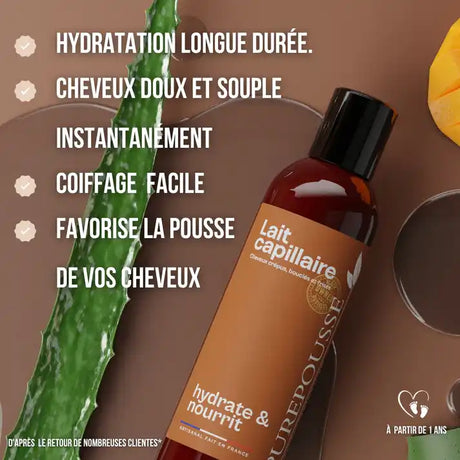 Lait capillaire Hydratant à l'Aloe vera Bio, Huile de Ricin fortifiante et de Romarin stimulatrice de pousse