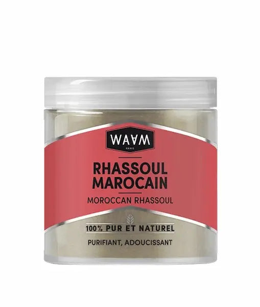 Rhassoul marocain de WAAM Cosmetics. Nettoie en profondeur et sans assécher, la peau et les cheveux. 250GR