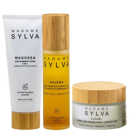 Routine Visage et Corps naturelle à la patate douce Gommage Huile végétale et Crème visage Jour et Nuit Madame Sylva